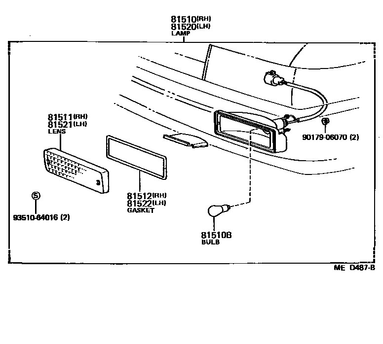 Toyota COROLLA 前转向灯 EPC diagram — MED487B