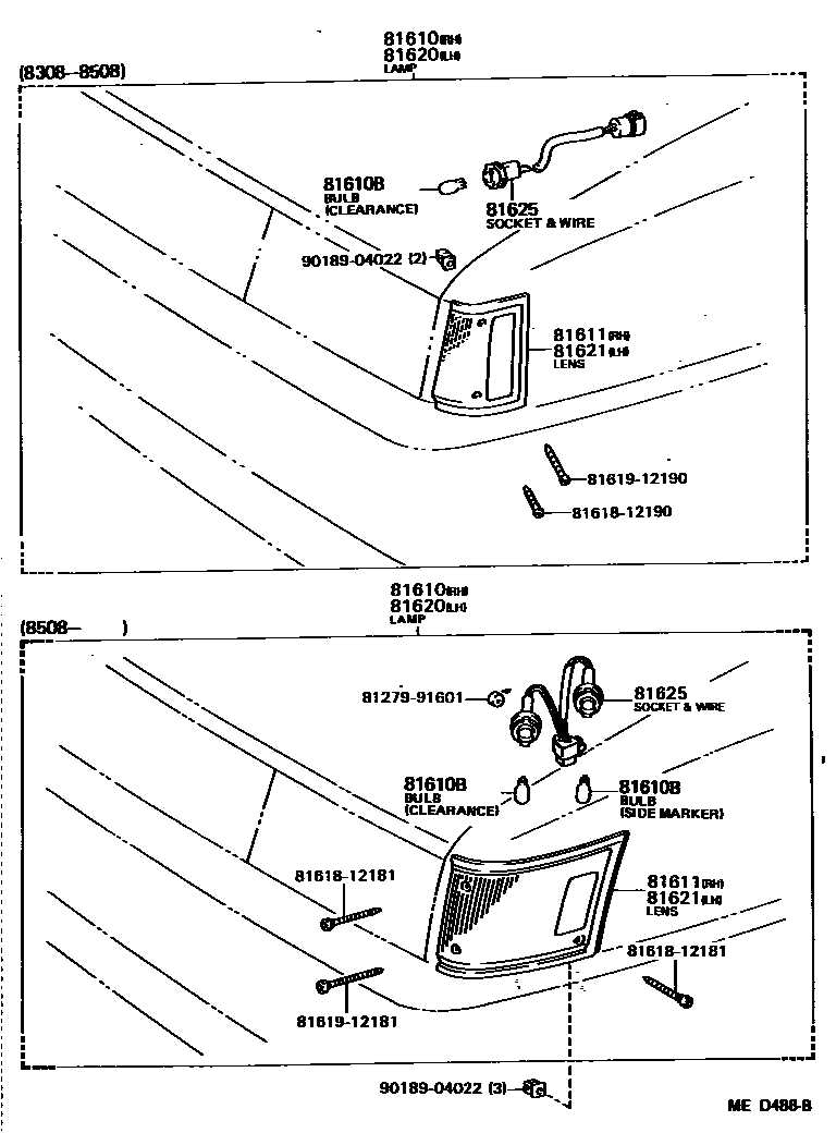 Toyota COROLLA 前示宽灯 EPC diagram — MED488B