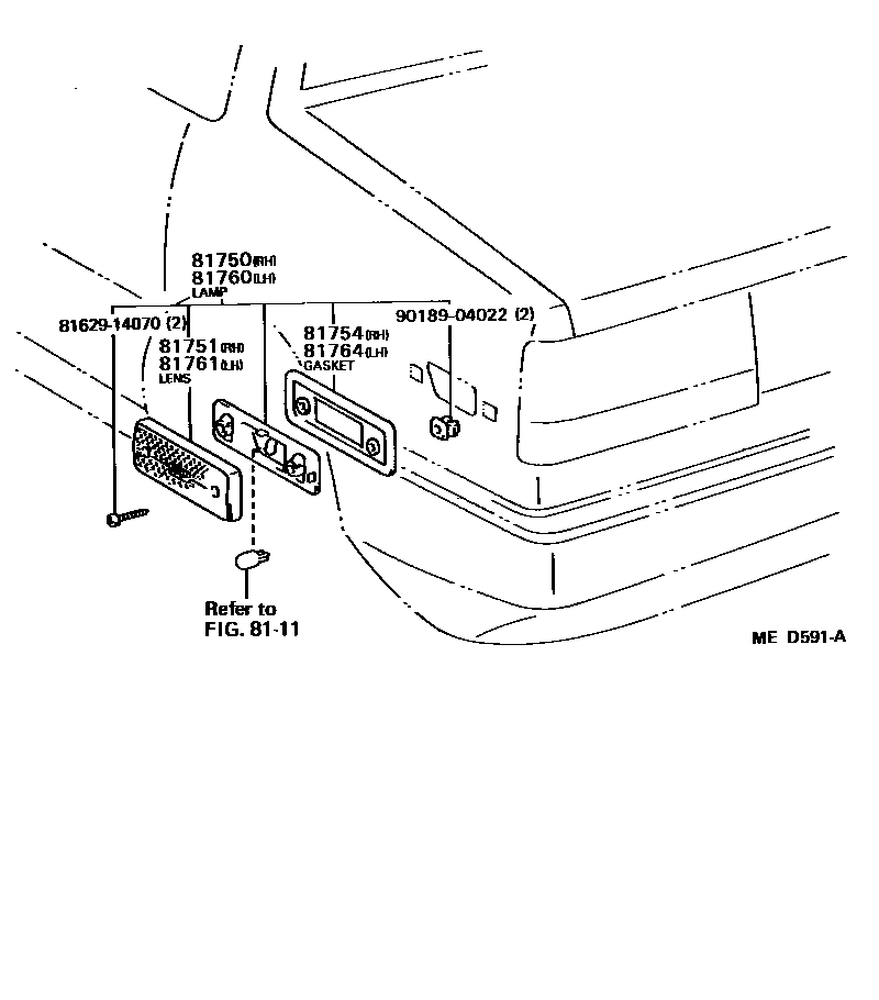 Toyota COROLLA 后侧标示灯 EPC diagram — MED591A