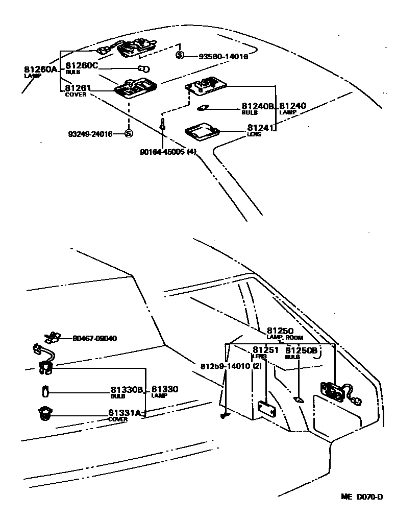 Toyota COROLLA 车内灯 EPC diagram — MED070D