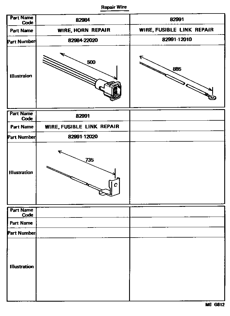 Toyota COROLLA 线束和卡夹 EPC diagram — MEG812