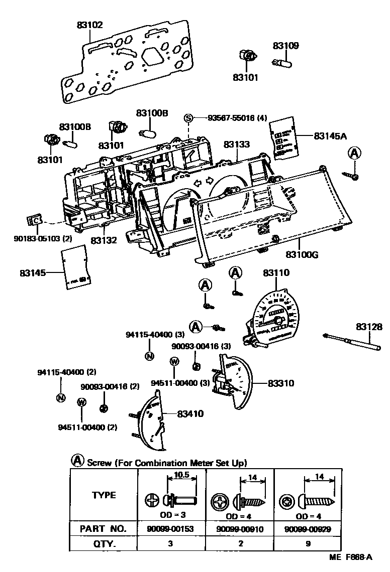 Toyota COROLLA 仪表 EPC diagram — MEF868A