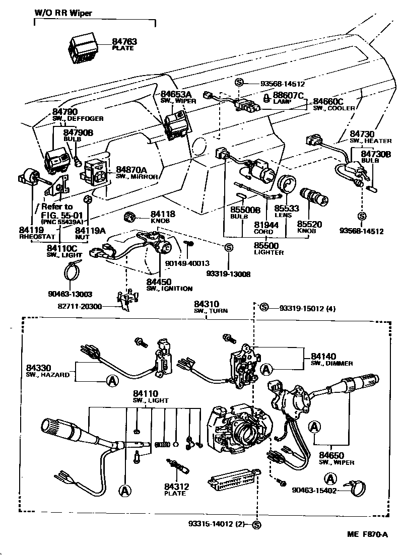 Toyota COROLLA 开关和继电器和ECU EPC diagram — MEF870A