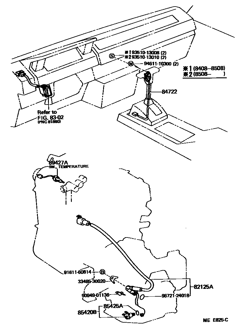 Toyota COROLLA 超速档和电子控制变速器 EPC diagram — MEE825C