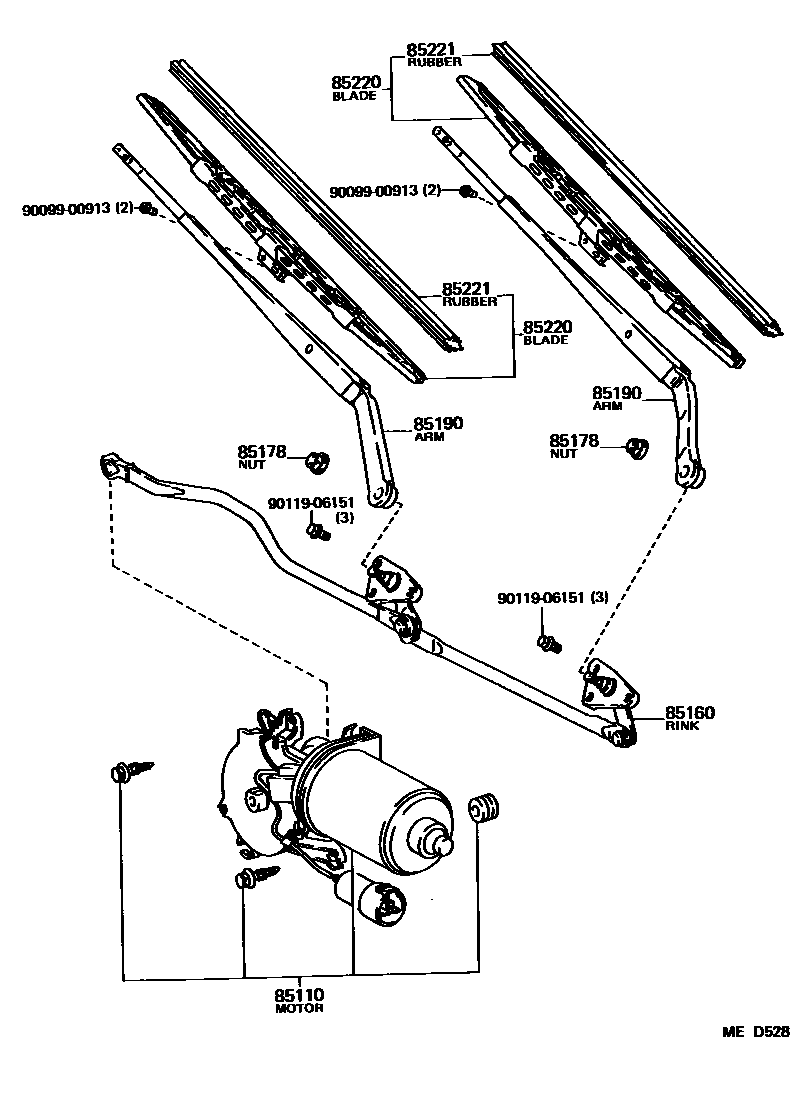 Toyota COROLLA 挡风玻璃刮水器 EPC diagram — MED528