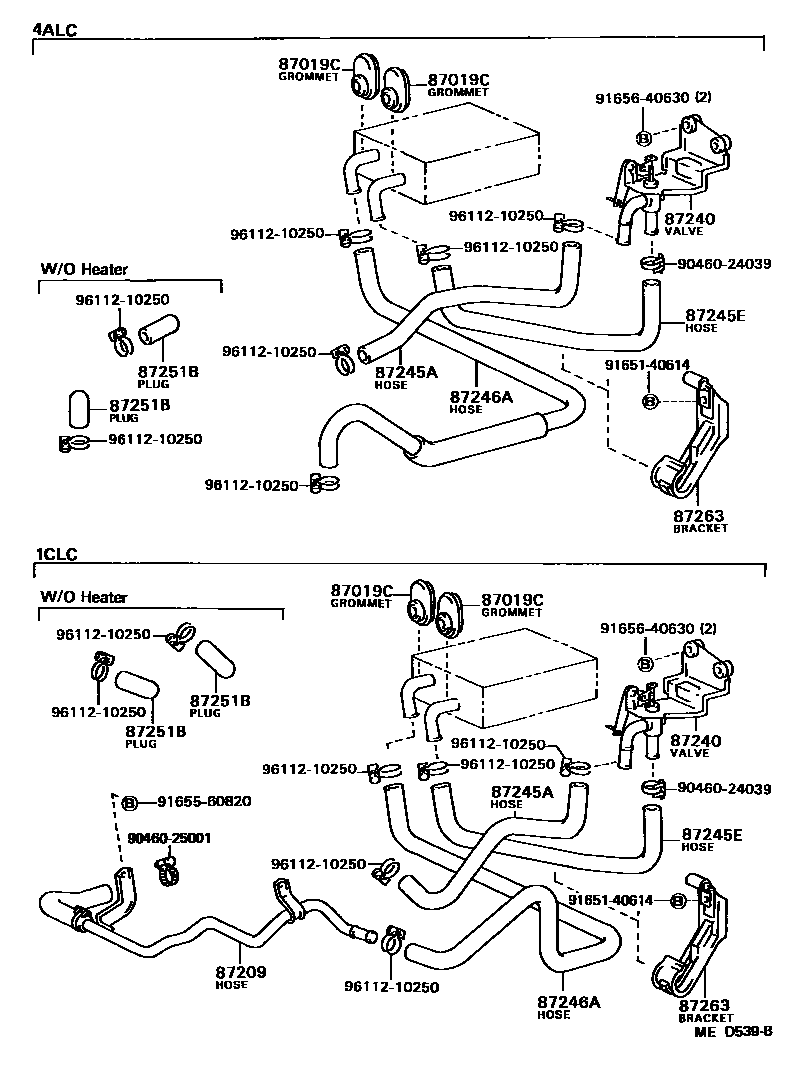 Toyota COROLLA 暖风和空调系统 - 水管 EPC diagram — MED539B