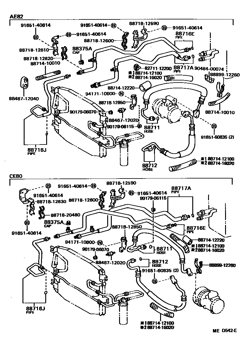 Toyota COROLLA Heating & Air Conditioning - Cooler Piping EPC diagram — MED542E