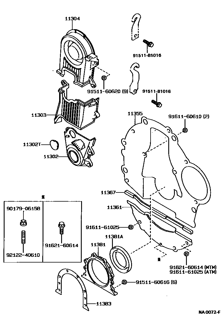 Toyota COROLLA Timing Gear Cover & Rear End Plate EPC diagram — NA0072F