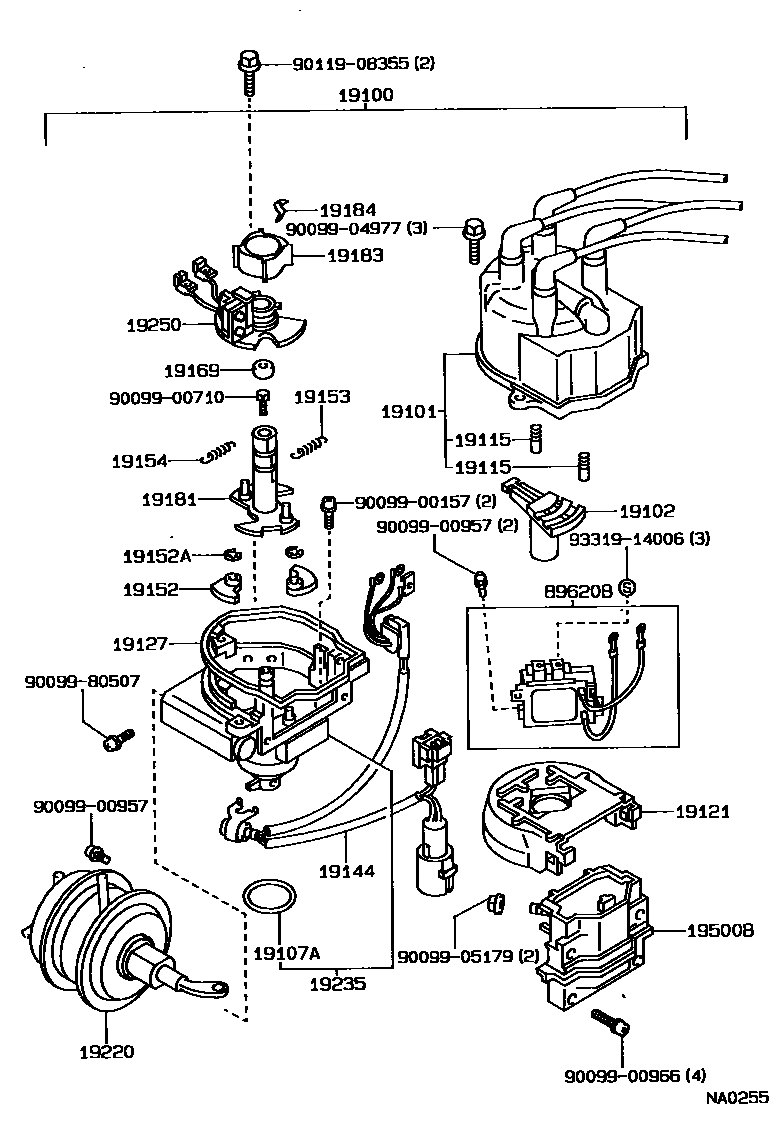 Toyota COROLLA 分电器 EPC diagram — NA0255