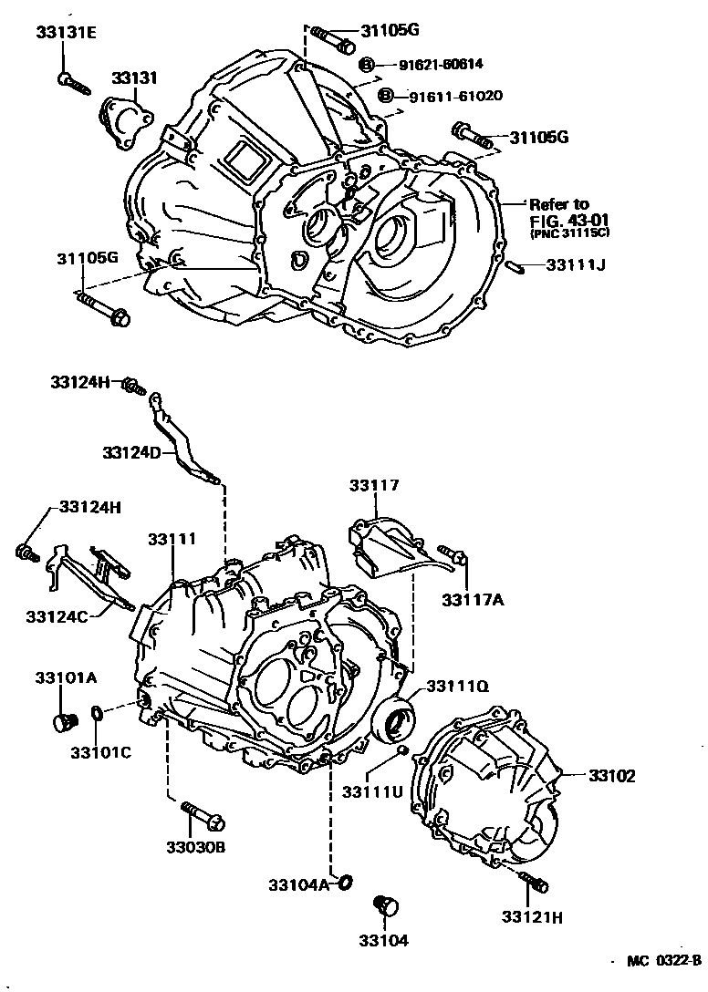 Toyota COROLLA 离合器壳和变速器壳(MTM) EPC diagram — MC0322B