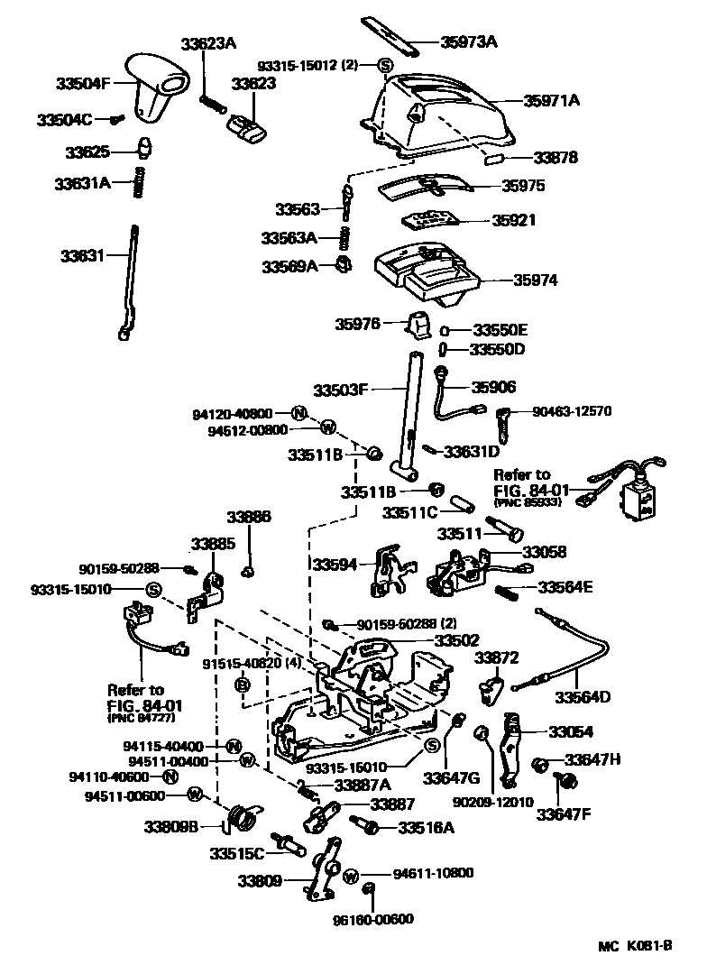 Toyota COROLLA Shift Lever & Retainer EPC diagram — MCK081B