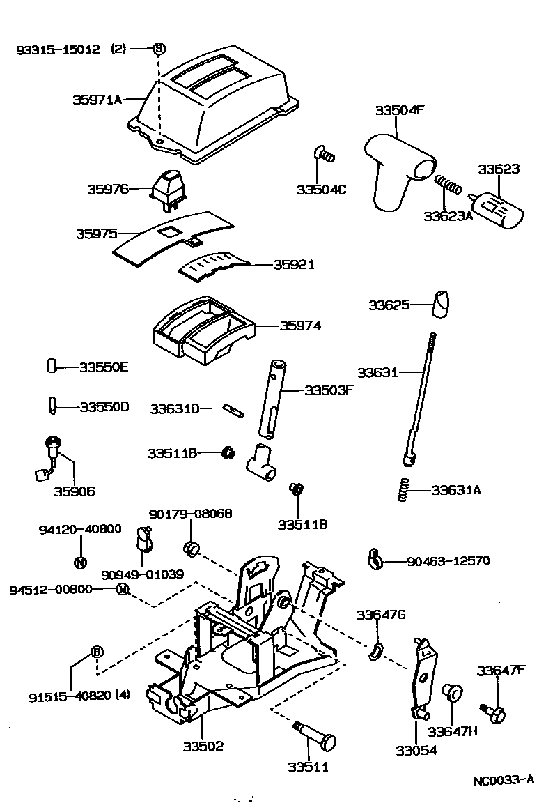 Toyota COROLLA Shift Lever & Retainer EPC diagram — NC0033A