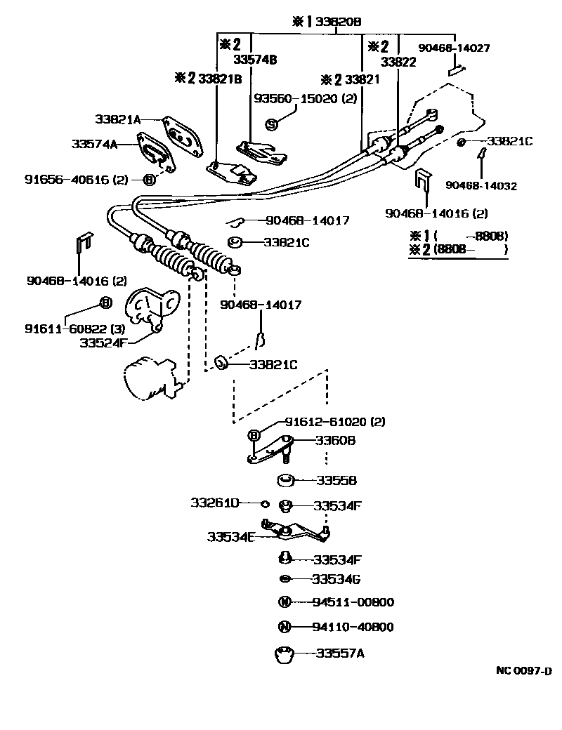 Toyota COROLLA Shift Lever & Retainer EPC diagram — NC0097D