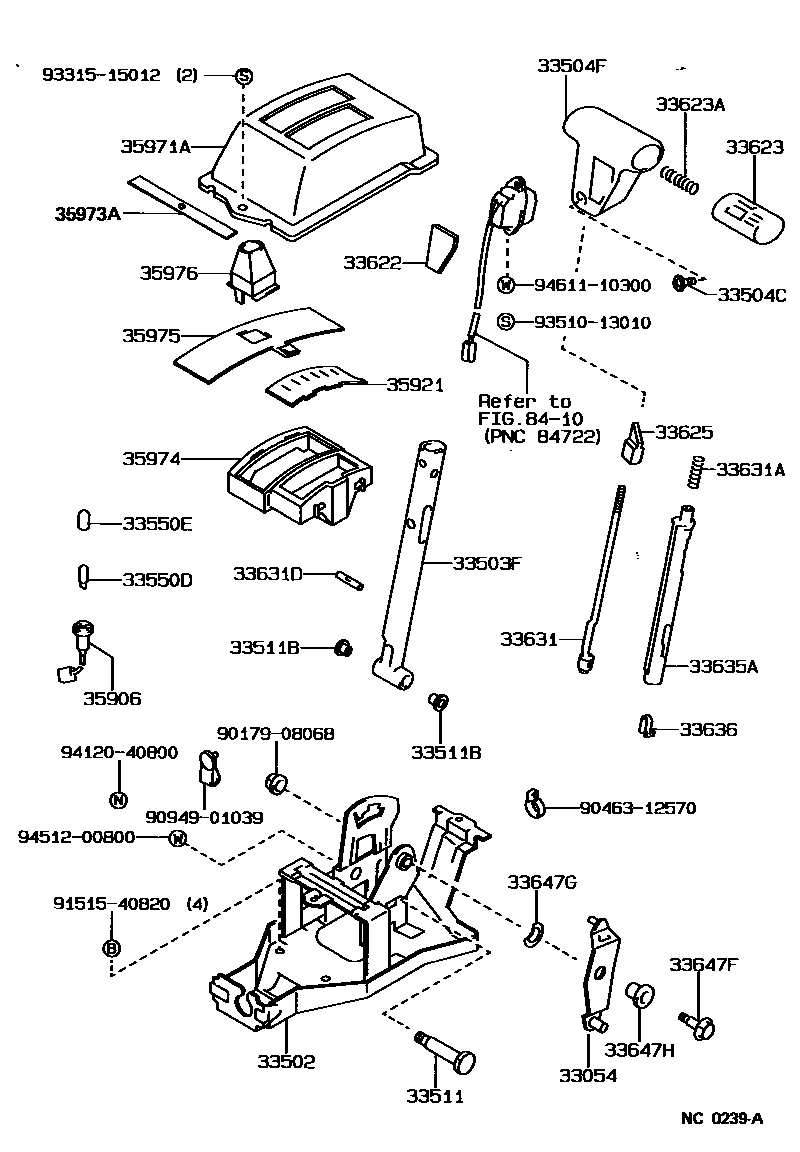 Toyota COROLLA Shift Lever & Retainer EPC diagram — NC0239A