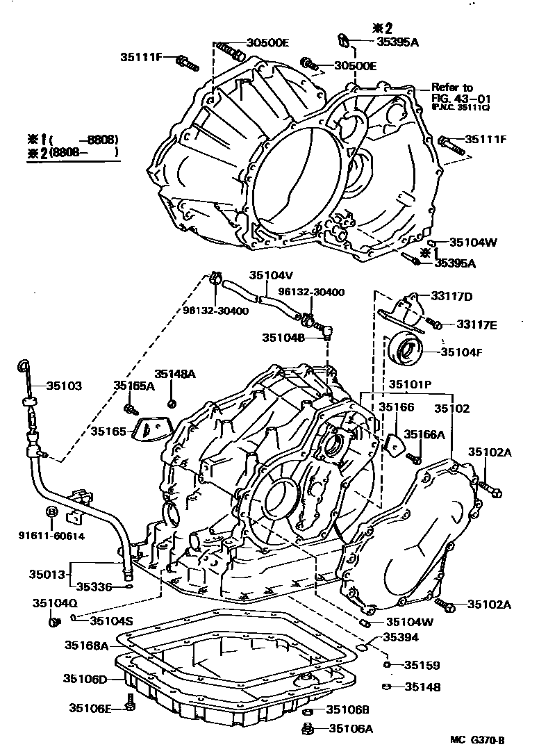 Toyota COROLLA 变速器壳和油底壳(ATM) EPC diagram — MCG370B