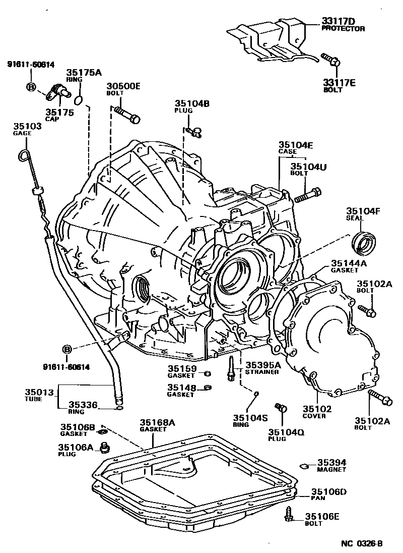 Toyota COROLLA 变速器壳和油底壳(ATM) EPC diagram — NC0326B
