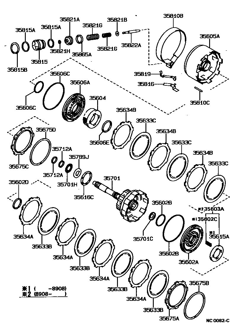 Toyota COROLLA 制动带和多片式离合器(ATM) EPC diagram — NC0082C
