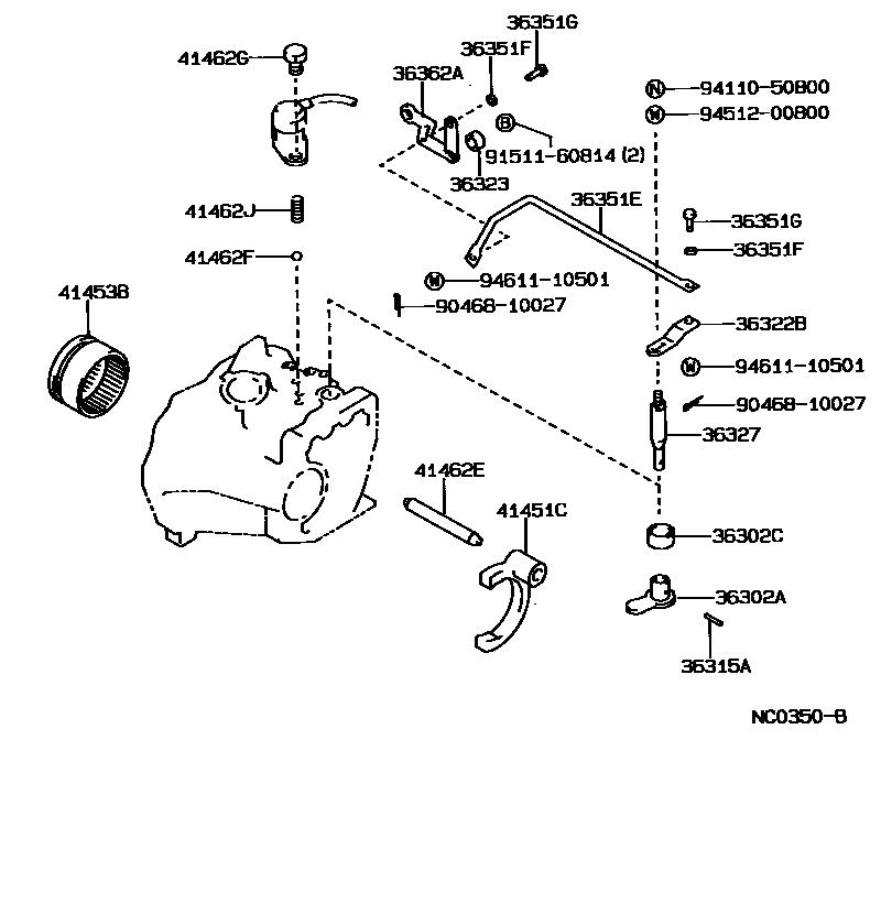Toyota COROLLA Transfer Lever & Shift Fork Shaft EPC diagram — NC0350B