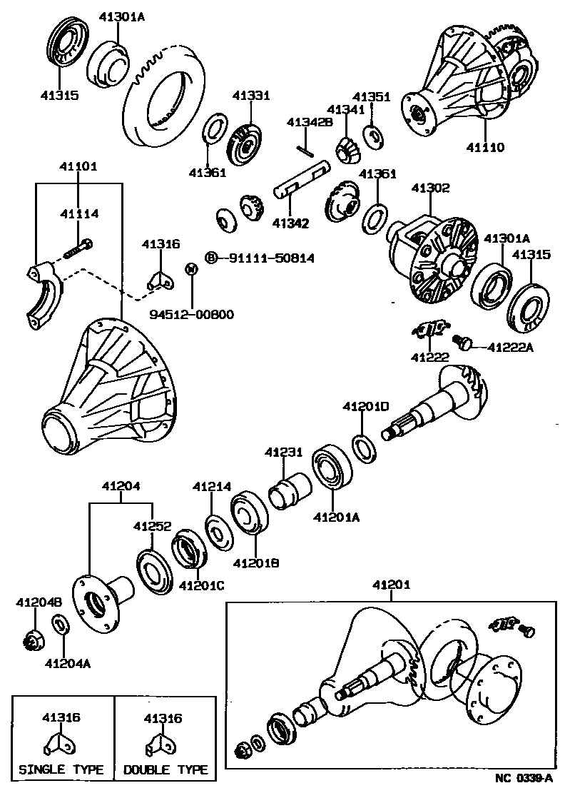 Toyota COROLLA 后桥壳和差速器 EPC diagram — NC0339A