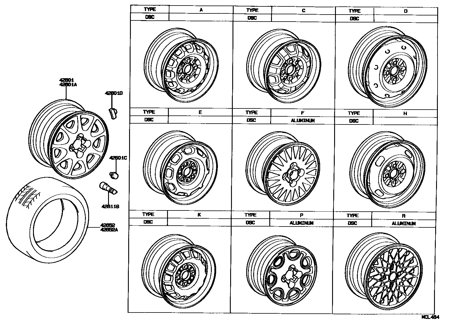 Toyota COROLLA 车轮和车轮盖 EPC diagram — MCL484