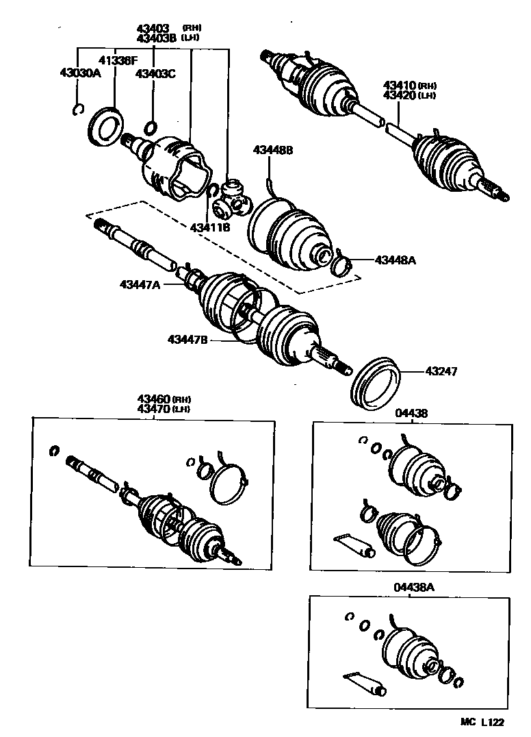 Toyota COROLLA Front Drive Shaft EPC diagram — MCL122