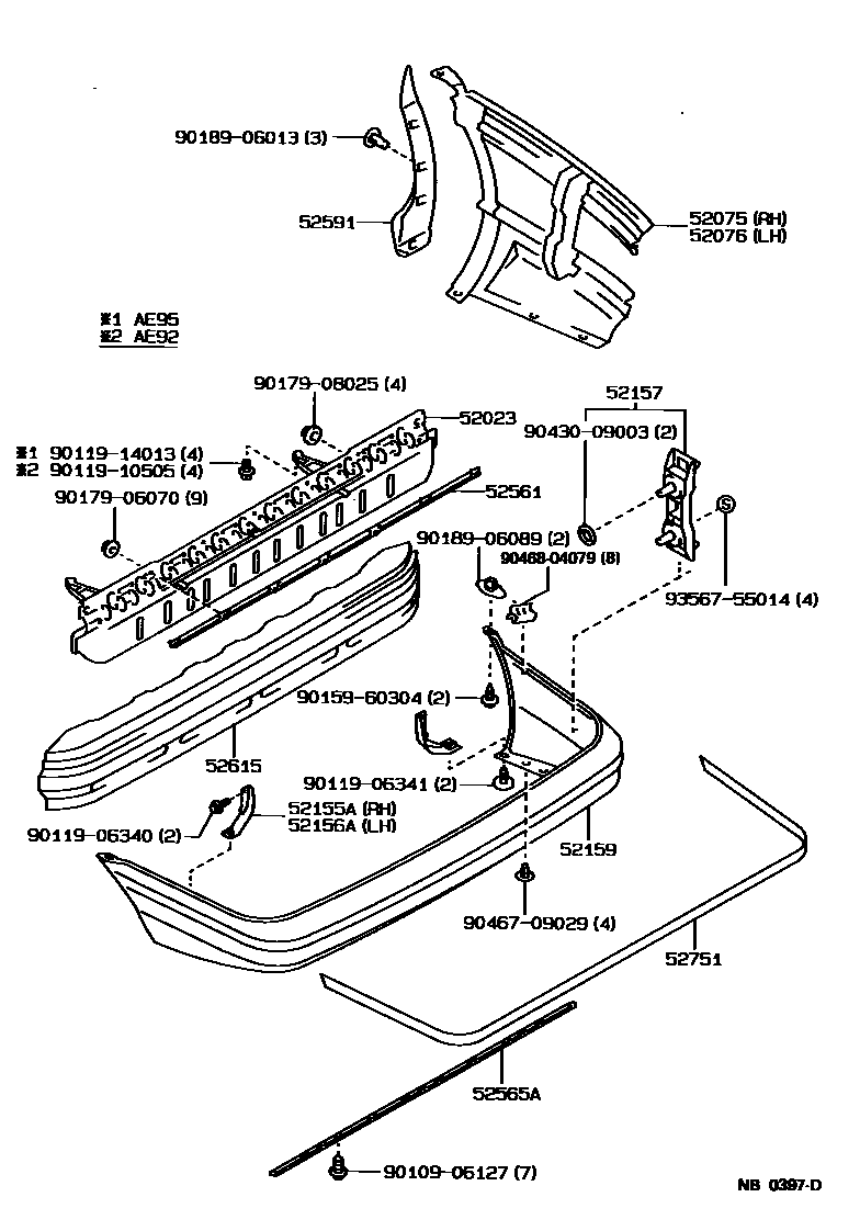 Toyota COROLLA 后保险杠及附件 EPC diagram — NB0397D
