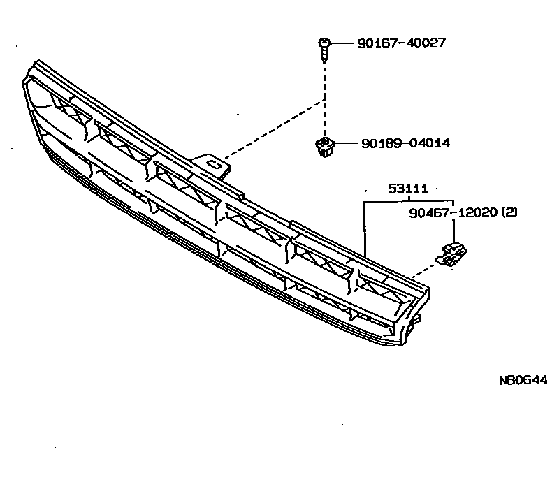 Toyota COROLLA radiator grille EPC diagram — NB0644