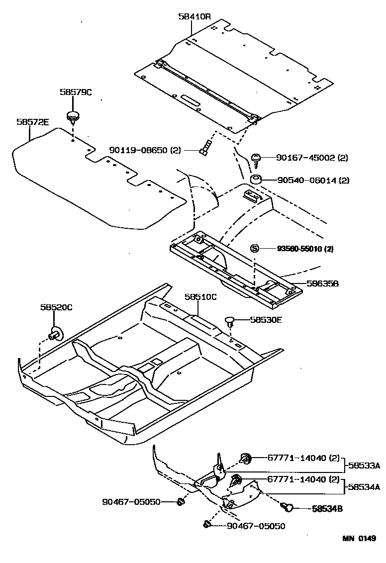 Toyota COROLLA 地板垫和地毯 EPC diagram — MN0149