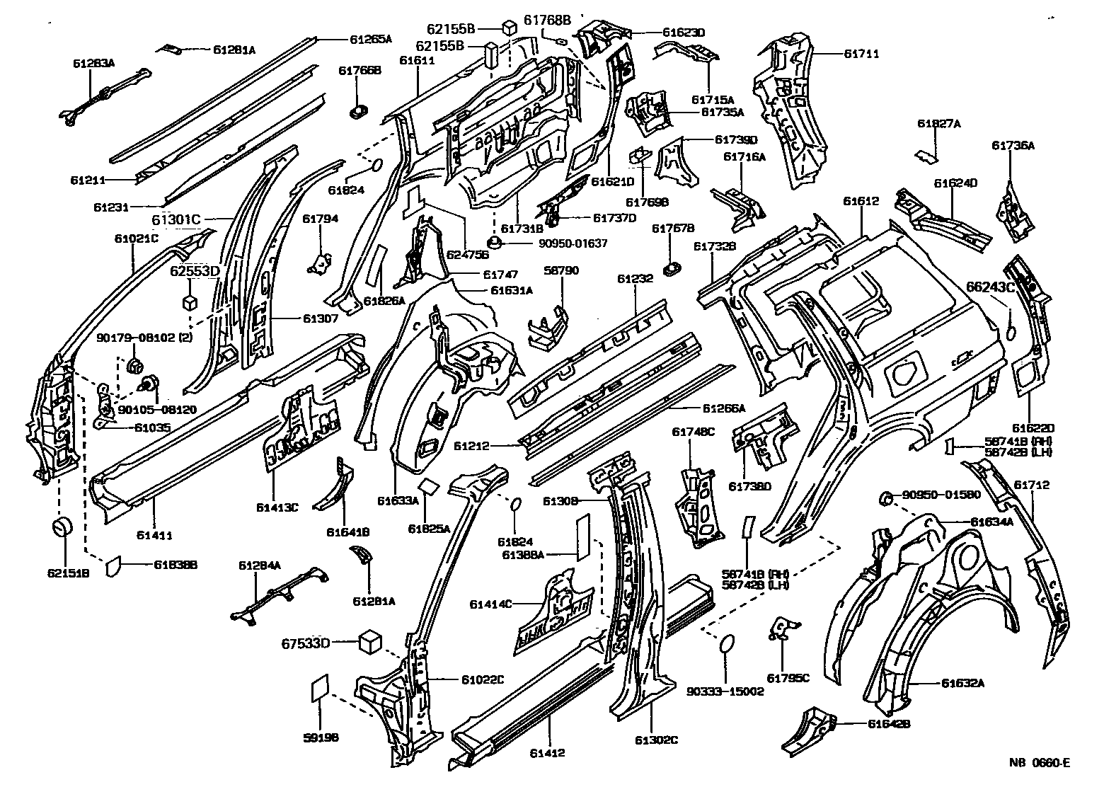 Toyota COROLLA 侧梁 EPC diagram — NB0660E