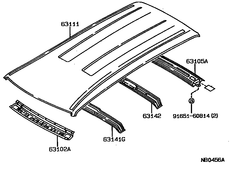 Toyota COROLLA 天窗板和背窗玻璃 EPC diagram — NB0456A