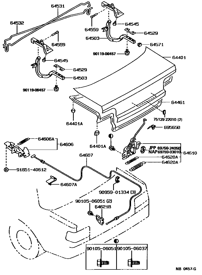 Toyota COROLLA 行李箱门和行李箱锁 EPC diagram — NB0457G