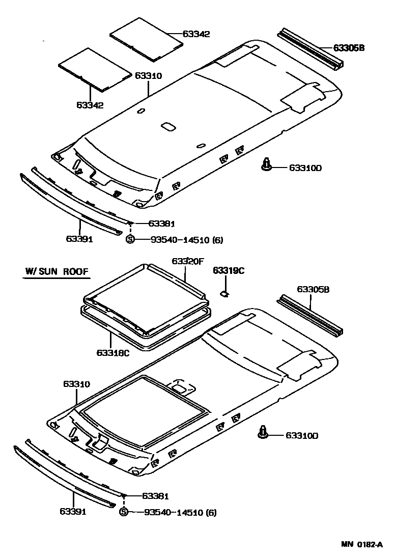 Toyota COROLLA 车顶内衬和消声垫 EPC diagram — MN0182A