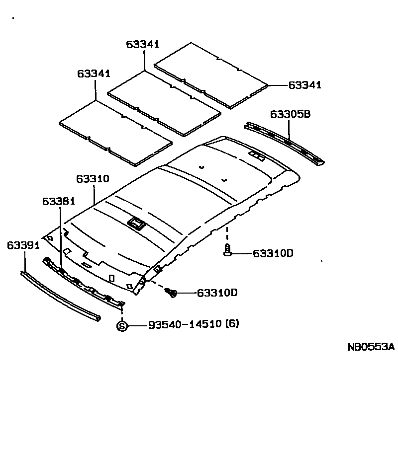 Toyota COROLLA 车顶内衬和消声垫 EPC diagram — NB0553A