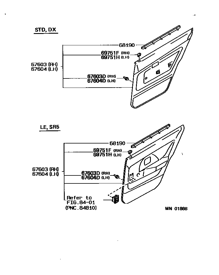 Toyota COROLLA 后门板和后门玻璃 EPC diagram — MN0186B