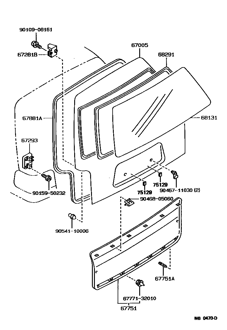 Toyota COROLLA 背门板和背门玻璃 EPC diagram — NB0470D