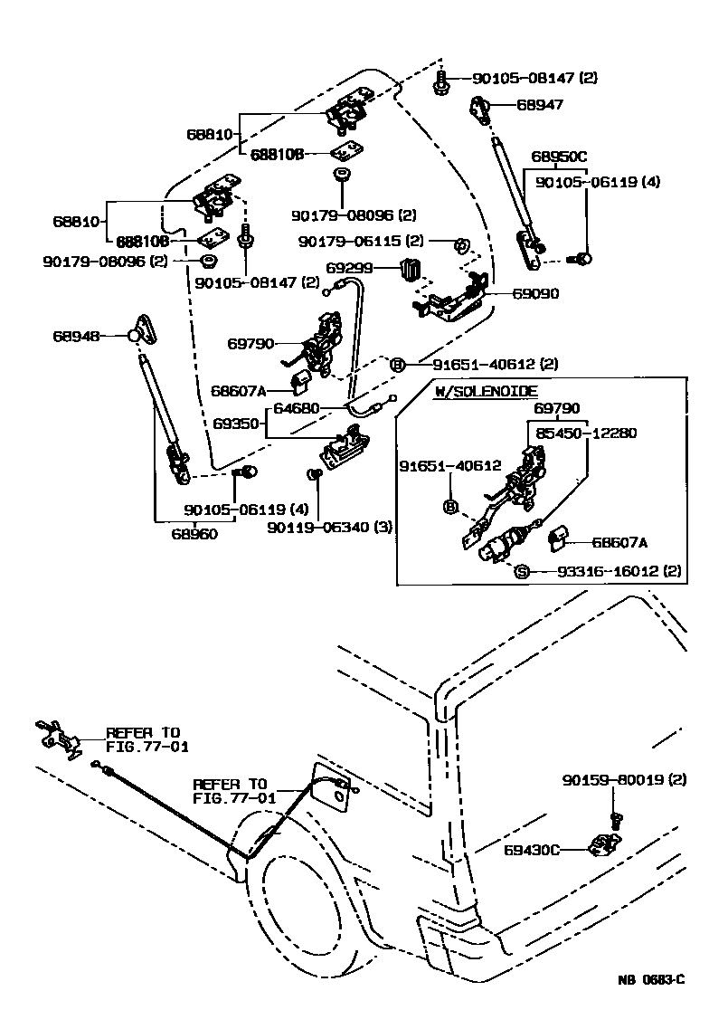 Toyota COROLLA 背门锁和背门把手 EPC diagram — NB0683C