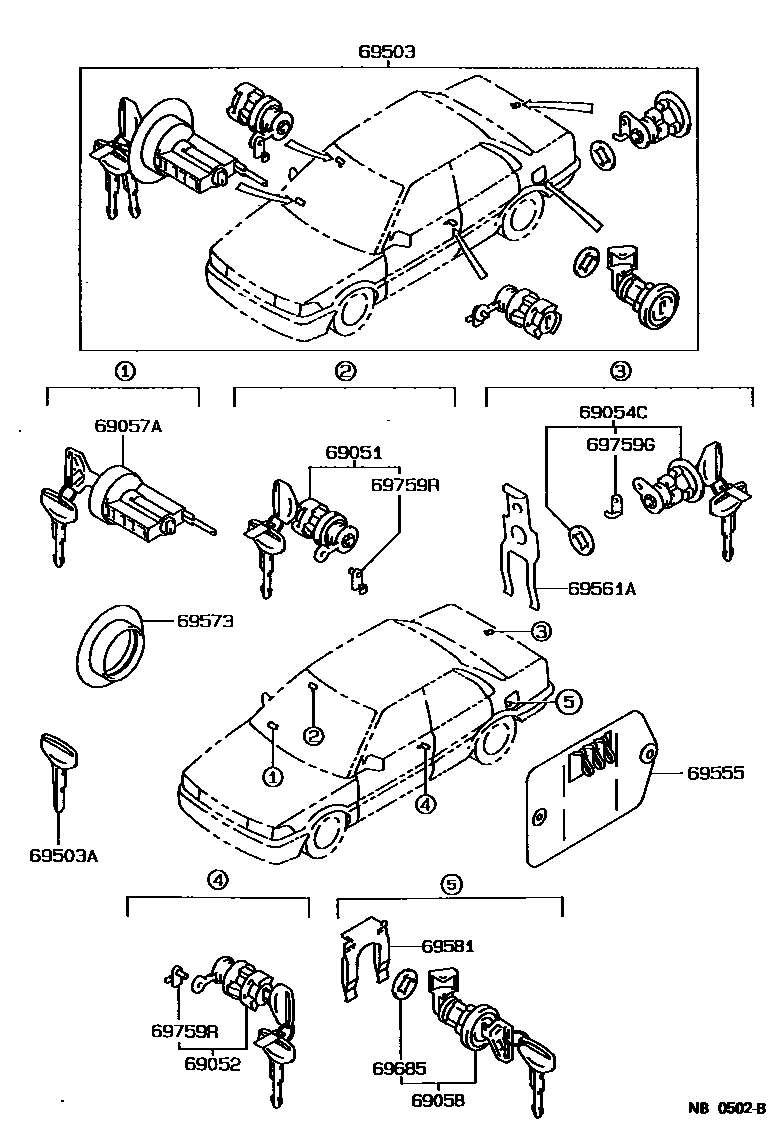 Toyota COROLLA 锁芯组件 EPC diagram — NB0502B