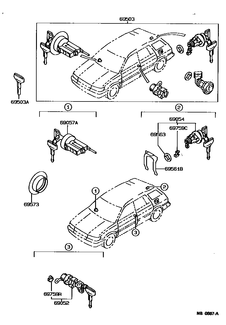 Toyota COROLLA 锁芯组件 EPC diagram — NB0687A