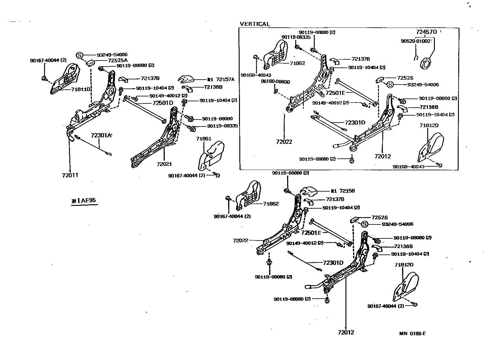 Toyota COROLLA 前排座椅和座椅滑轨 EPC diagram — MN0188E