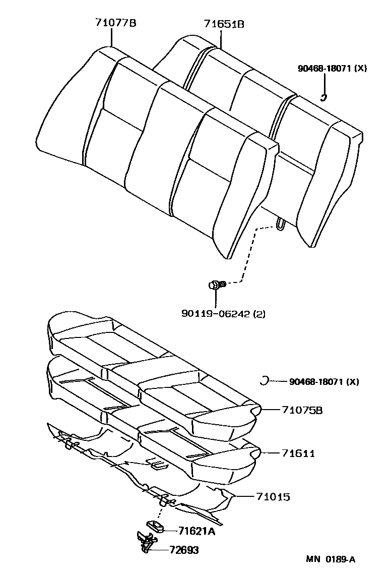 Toyota COROLLA 后排座椅和座椅滑轨 EPC diagram — MN0189A