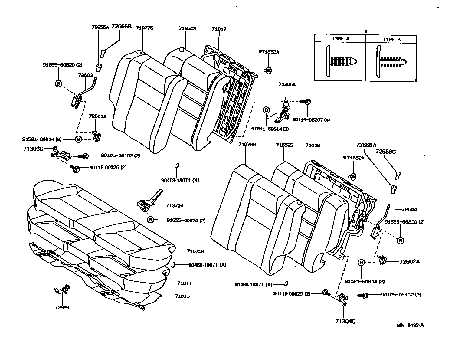 Toyota COROLLA 后排座椅和座椅滑轨 EPC diagram — MN0192A