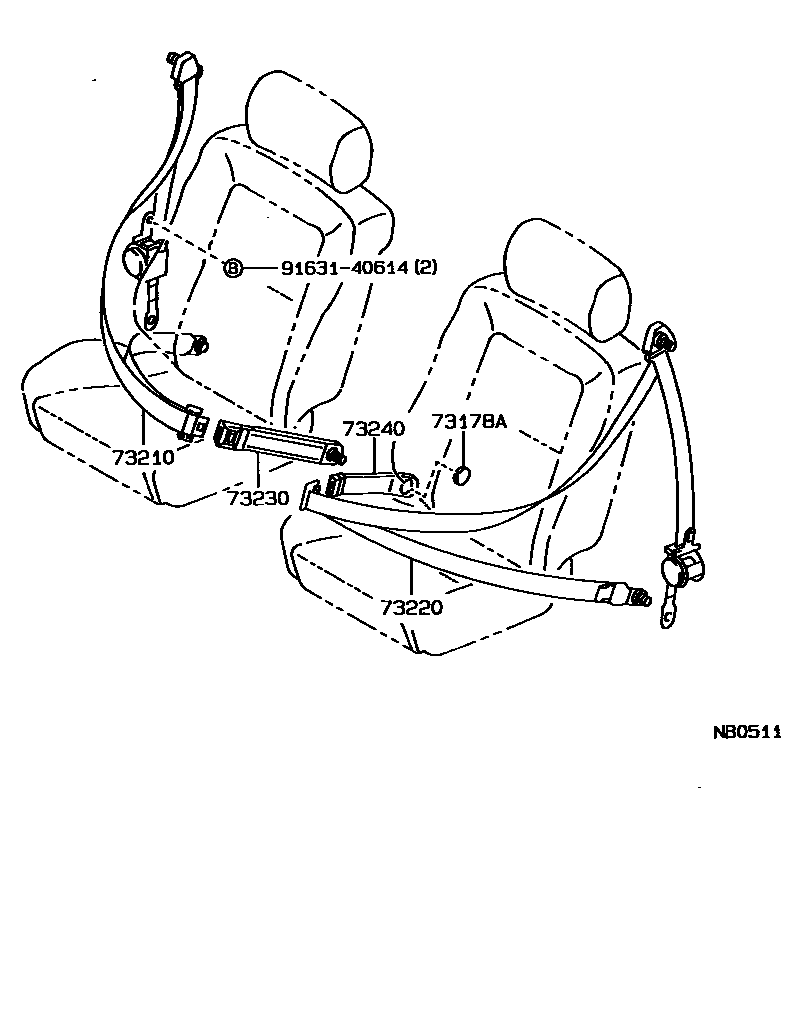 Toyota COROLLA 安全带和儿童保护座椅 EPC diagram — NB0511