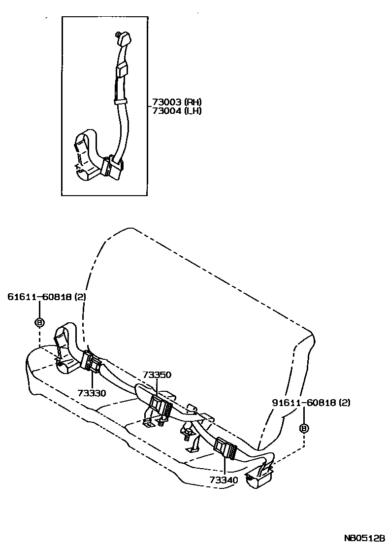 Toyota COROLLA 安全带和儿童保护座椅 EPC diagram — NB0512B