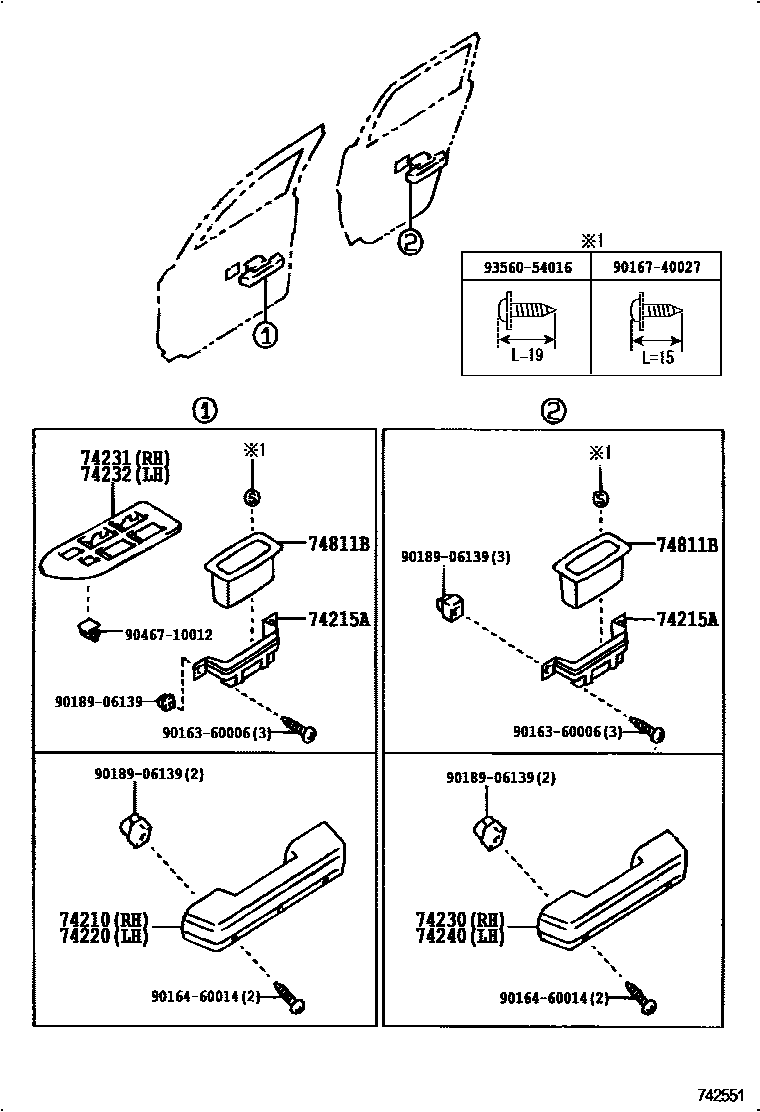 Toyota COROLLA 扶手和遮阳板 EPC diagram — 742551