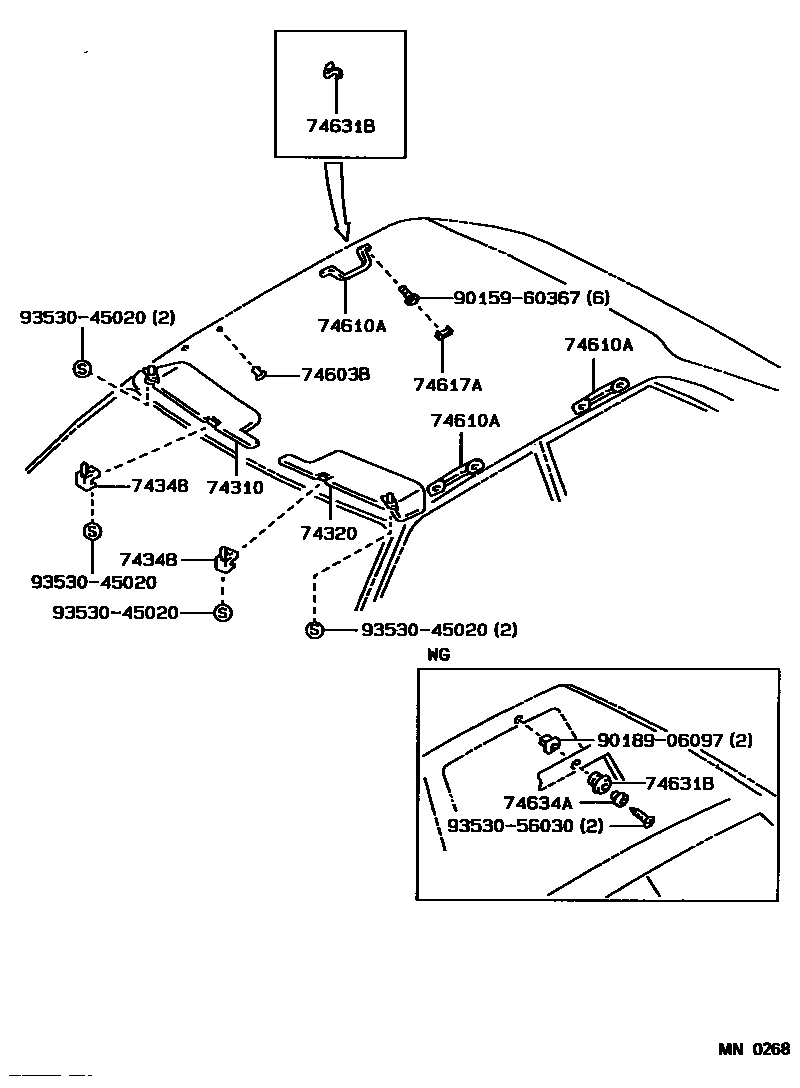 Toyota COROLLA 扶手和遮阳板 EPC diagram — MN0268