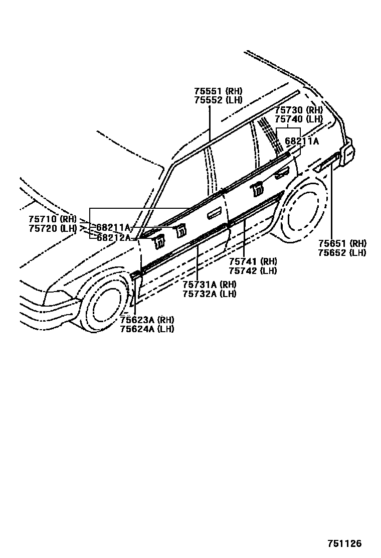 Toyota COROLLA 侧防护条 EPC diagram — 751126