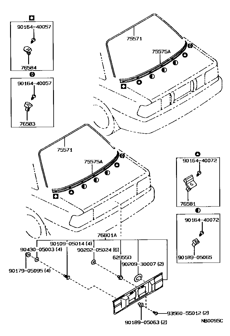 Toyota COROLLA 后防护条 EPC diagram — NB0095C