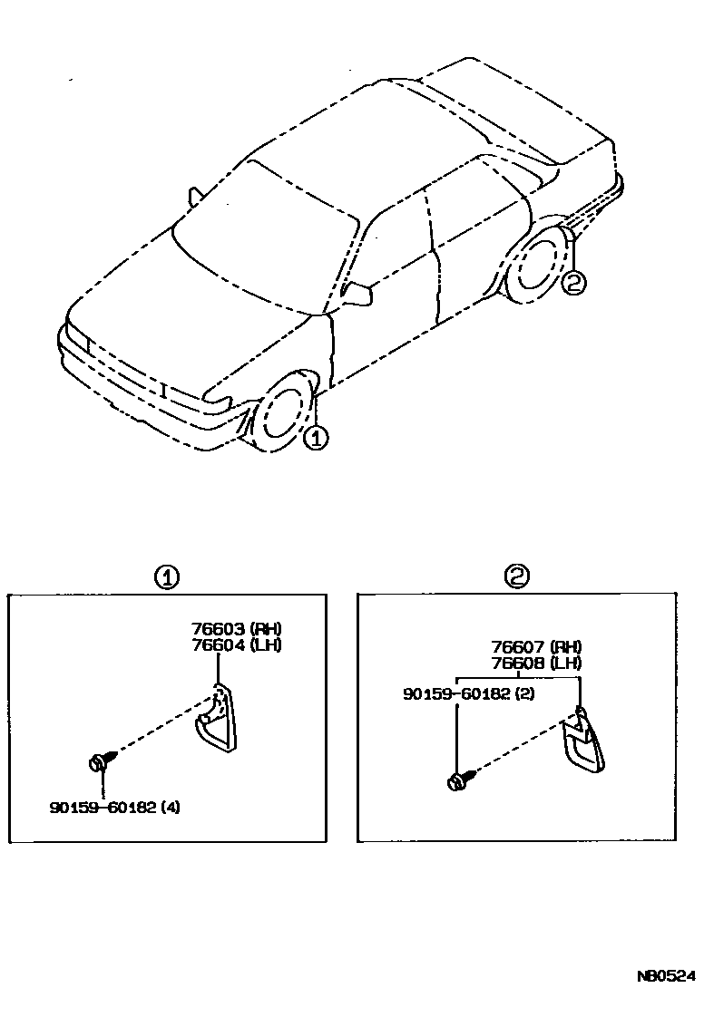 Toyota COROLLA 挡泥板和扰流板 EPC diagram — NB0524