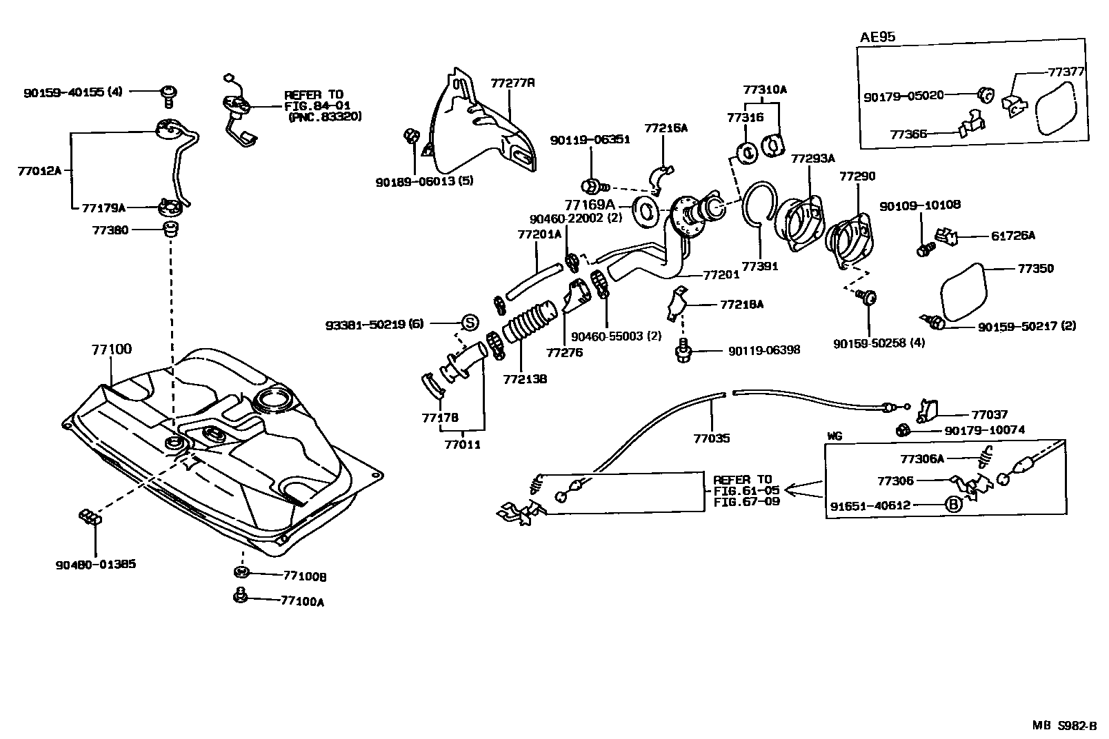 Toyota COROLLA 燃油箱和燃油管 EPC diagram — MBS982B