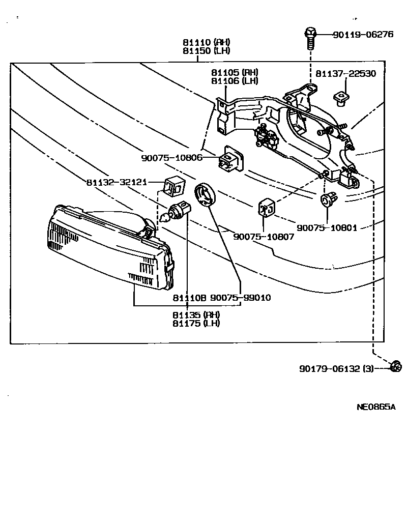 Toyota COROLLA Headlamp EPC diagram — NE0865A